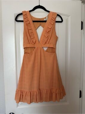 Sleeveless Ruffle Mini Dress in Peach - Unknown Brand